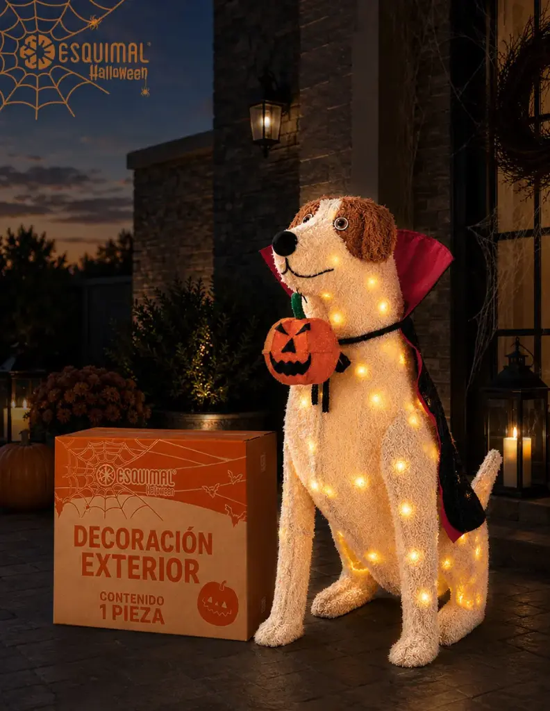 Perro con Calabaza Esquimal – 150 LED y 8 Modos de Iluminación